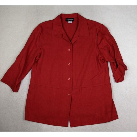 REQUIREMENTS - WOMEN'S RED WOVEN BUTTON-UP TOP - SIZE 16 - ROLL TAB - Picture 2 of 6